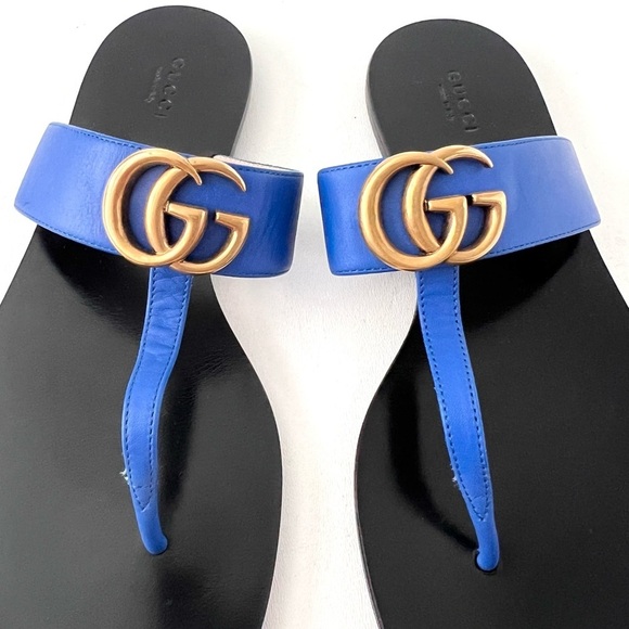 GUCCI | Marmont Double G Logo Blue Leather
Sandals Thong Slides EU 38.5 US 8.5 - Picture 3 of 11